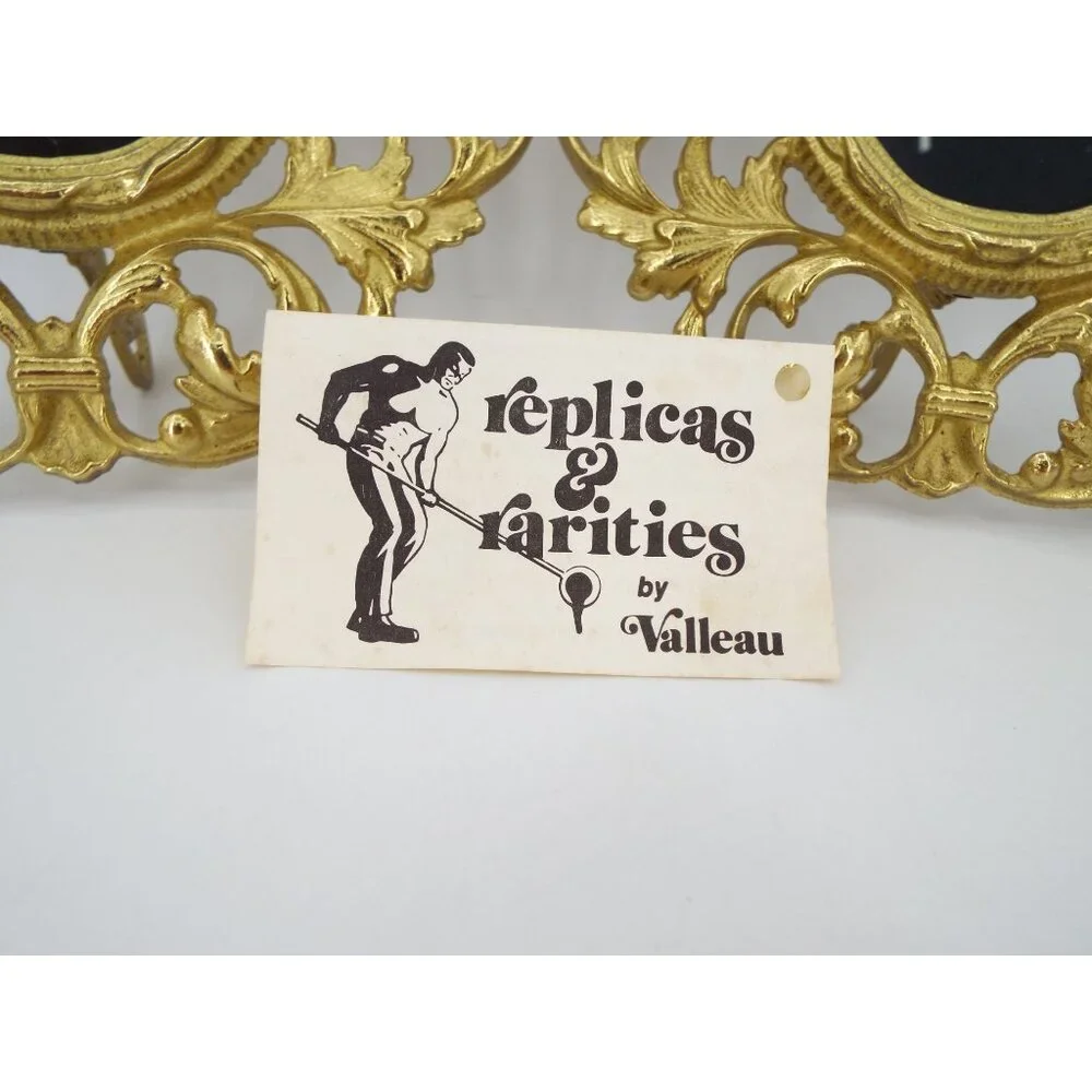 Pair of Vintage Valleau USA Ornate Brass Photo Frames with Stands